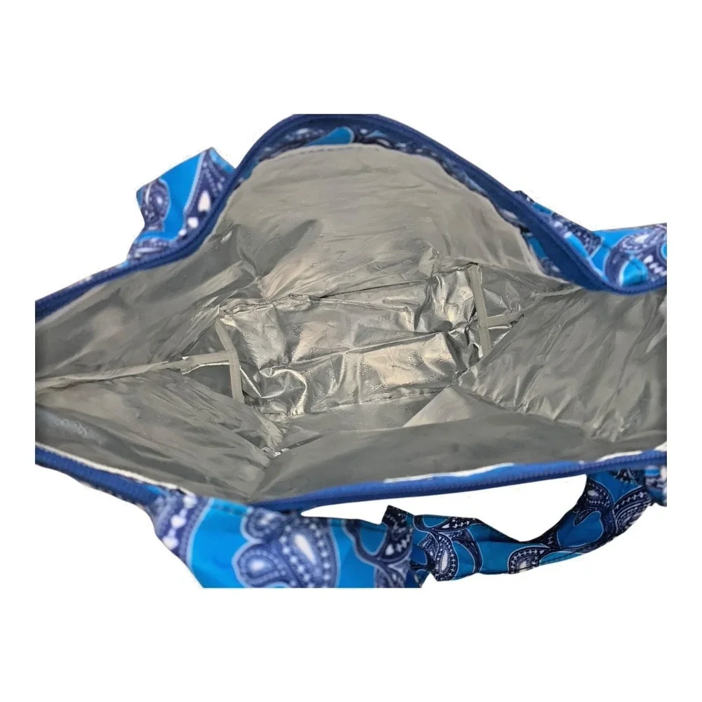 Unbranded Folding Reusable Tote Bag Set Paisley Polka‎ Dot Blue Tan 5 Piece Set